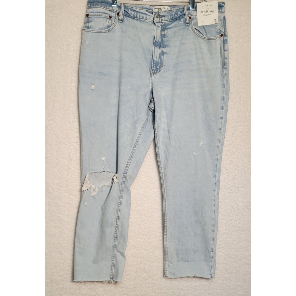 ABERCROMBIE & FITCH The Skinny Jeans NWT Womens 34/18R High Rise Distressed 0277